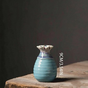 Handmade <b>Ceramic</b> <b>Vase</b> Wabi Sabi Style Glazed Yellow with Purple Rim Tabletop Decor 4-8 Inches - Product Image 3