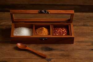 Handcrafted Sheesham Wood <b>Spice</b> <b>Box</b> Rustic Kitchen Organizer with Glass Lid - Product Image 3