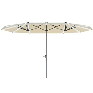 Ombrellone da Esterno Bifacciale Bianco Crema da 4,5 m con Luci Solari UPF50+ e Manovella in Alluminio Extra Large per Spazi Esterni - Product Image 1