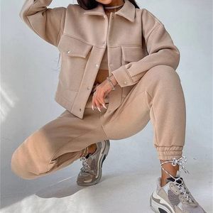 Women's <b>White</b> Cotton <b>Tracksuit</b> Set Casual Loose Fit Full Length Jogger Pants With Drawstring And Button Up Jacket Spring Wear - Product Image 6