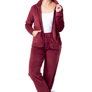 Custom Logo Winter Hooded Cotton Unisex 2-Piece Women's Sweatsuit Sport Jogger Set Velvet <b>Velour</b> <b>Track</b> Suit - Product Image 2
