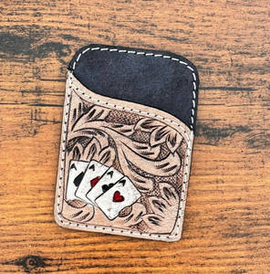 Funda para tarjeta de cuero occidental para hombres y mujeres, tarjetero de cuero genuino Aces, carteras pequeñas de piel de vaca de alta calidad - Product Image 2