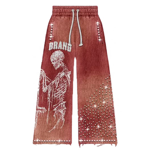 Ensemble de survêtement femme bordeaux délavé avec strass squelette, comprenant un sweat à capuche court zippé et un pantalon large, style gothique Y2K streetwear, deux pièces tendance - Product Image 6