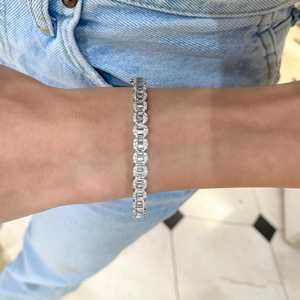 Diamond <b>Bangle</b> Bracelets Pave <b>Set</b> Round Baguette Cut Lab Grown Half Eternity Cuff Bridal Wedding Fine Jewelry 14k 18k Solid Gold - Product Image 6