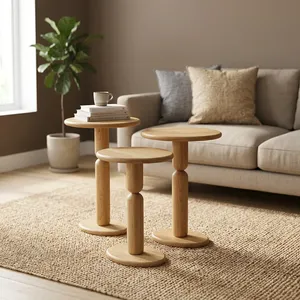 Modern Wood <b>Nesting</b> Coffee <b>Tables</b> Minimalist Living Room Furniture Round Design - Product Image 6