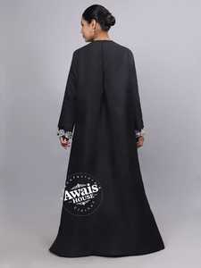 Vestido largo modesto de tafetán negro para mujer Awais House, de fibra de poliéster, manga larga, con bordado de cuentas, cuello en V, corte en A - Product Image 4