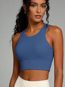 High Coverage Sport Brassiere Seamless <b>Compression</b> Long Line Bra Removable Cups Training <b>Top</b> Fitness Apparel Wholesale Blanks - Product Image 1