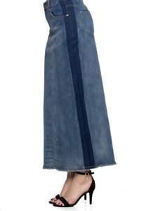 Jupe longue en jean extensible classique et élégante pour femme, style OEM, haute qualité, coupe ajustée - Product Image 2