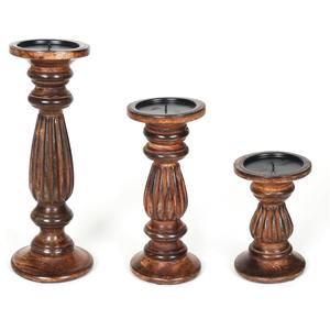 Ensemble de 3 bougeoirs artisanaux en bois de manguier, supports décoratifs en bois pour bougies pilier, pour fêtes de Noël, mariages et décoration intérieure - Product Image 3