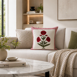 Boho Red Floral Cotton Cushion Cover Handmade Decorative Sofa <b>Throw</b> Pillow Cover <b>for</b> Modern Home Decor - Product Image 5