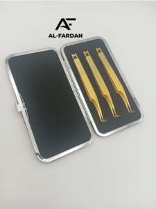 Pinces à extensions de cils couleur or plasma avec designs découpés au fil CNC, en acier inoxydable japonais, avec étuis magnétiques pour pinces à cils - Product Image 6