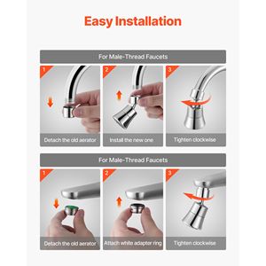 Aeratore per rubinetto da cucina con 5 funzioni e 5 getti, attacco girevole a 360 gradi, prolunga per rubinetto da bagno - Product Image 3