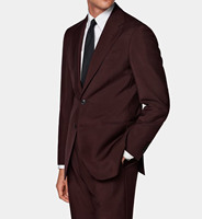 Setelan Jas Pria Slim Fit Warna Burgundy & Celana Coklat, Pakaian Formal Modern untuk Bisnis