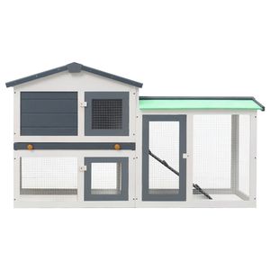 Grande conigliera in legno da esterno in grigio e bianco 57.1 "x 17.7" x 33.1 "mobili per la casa per animali domestici - Product Image 3