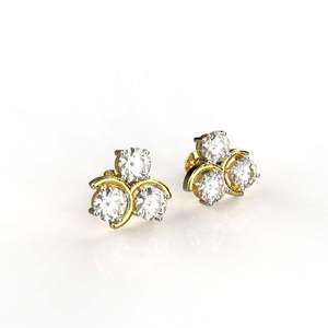 Boucles d'oreilles de luxe à trois pierres en diamant de laboratoire, plaqué or 9 carats, certifiées IGI, taille ronde en grappe, pour femme, bijoux fins - Product Image 6