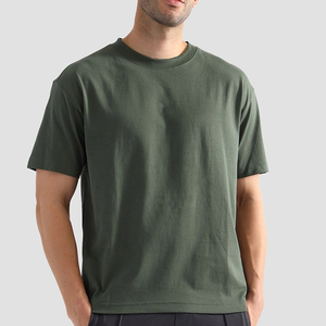 T-shirt à manches courtes pour homme, col rond, coupe classique, couleur unie, jersey de coton, haut décontracté, vert foncé - Product Image 3