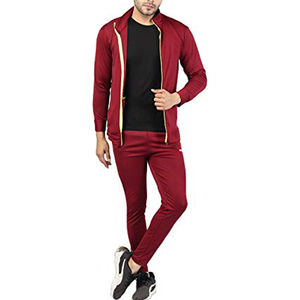 Survêtement rouge à col roulé pour homme, manches longues, couleur unie, décontracté, pour l'automne, respirant, en polyester, coupe classique - Product Image 3