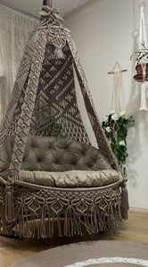 Fauteuil suspendu double en macramé marron, Balançoire de jardin en macramé, Fauteuil à bascule en macramé, Chaise ronde en macramé, Balançoire de patio en macramé, Macramé - Product Image 2