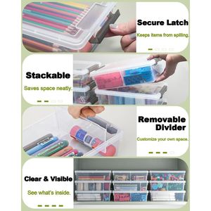 Confezione da 6 Scatole Portamatite in Plastica Trasparente Extra Large con Divisorio Rimovibile, Organizer Rinforzato per Pastelli, Scatole Impilabili per Materiali di Carta - Product Image 4