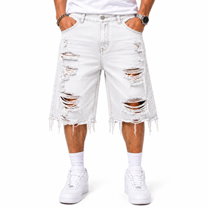 Shorts en jean longs déchirés pour hommes, style streetwear, vente en gros, fabricant et fournisseur - Product Image 6