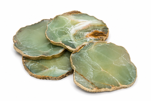 Natural Green Agate Stone Carving <b>Coaster</b> with <b>Gold</b> Trim Polished Finish for Home Decor Gift - Product Image 6