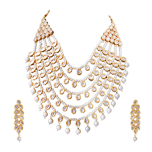 Indian Stylish Layered Pearl Rani Haar Long Kundan Necklace Zircon Alloy Jewellery Set Wedding Engagement Party Gift Hiphop Gold - Product Image 2
