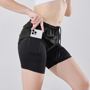 Shorts de sport décontractés pour femmes, avec poches anti-exposition croisées, ensemble deux pièces, polyvalents pour la course en extérieur - Product Image 2