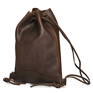 <b>Leather</b> Drawstring <b>Backpack</b> Brown Unisex Gym Bag Vintage Travel Daypack - Product Image 3