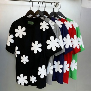 Men's 100% Cotton 3D Puff Printing Wreath Denim T-Shirts & Shorts Tears 2 Piece <b>Sets</b> for American Streetwear - Product Image 3