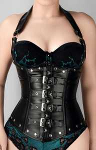 Women's Goth <b>Punk</b> Plus-Size Zipper Leather Lace Corset Shapewear Hip Enhancer Satin Fabric Quick Dry Firm Control Seamless - Product Image 4