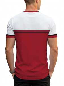 T-shirt décontracté pour homme à col rond et manches courtes, coloris blanc et bordeaux, avec bordure contrastante - Product Image 5