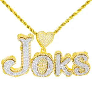 Collier personnalisé avec pendentif cœur et grosse lettre, bijoux hip-hop, chaîne en argent, zircon incrusté, pour cadeau de fiançailles, vente en gros - Product Image 1