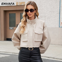 Veste en cuir PU pour femme, col montant, taille plus, automne/hiver, coupe courte, écologique, coupe-vent, imperméable