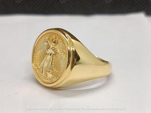 9K Solid Gold Plated Liberty Eagle Commemorative Coin Ring Round 3D Relief Fine Ring for Collection Gift - Product Image 5