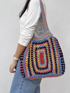 มาใหม่ล่าสุดฤดูร้อนชายหาดฟางกระเป๋าโบฮีเมียนโครเชต์หลายสีHandmadeผู้หญิงไหล่กระเป๋าหญ้าทะเลกระเป๋าสแควร์ - Product Image 1