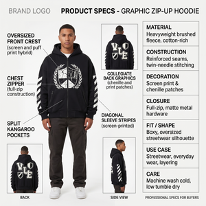 Sweat-shirt à capuche zippé intégral oversize en molleton de coton 280 GSM pour homme, style streetwear, chenille, universitaire, personnalisable, conception OEM, vente en gros - Product Image 5