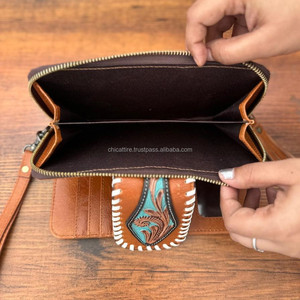 Porte-monnaie sculpté usiné à la main pochette coque de téléphone élégant en cuir véritable nouveau Design portefeuille multi-usages portefeuilles en cuir occidental - Product Image 5