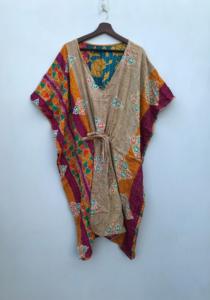 Kaftan vintage Kantha brodé, taille unique, en coton, broderie à la main, couleurs assorties, robe kaftan indienne pour femmes. - Product Image 4