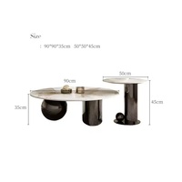 Ensemble de table basse de luxe 2 pièces | Dessus en marbre moderne avec cadre en acier inoxydable doré | Meubles de table de salon élégants