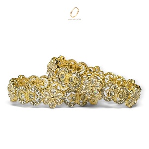 Designer Floral Stainless Steel <b>Crystal</b> Rhinestone Bangles 18K Gold Plated Women's Wedding Fashion Jewelry Collection Factory - Product Image 5