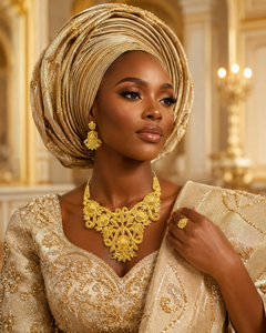 Nigerian Wedding Classic Flower Charm <b>Necklace</b> Jewelry Set with Box Chain Gold Plated Brass <b>Necklace</b> Earrings & <b>Ring</b> - Product Image 4