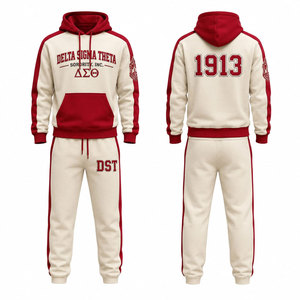 เดลต้า ซิกมา ทีต้า 1913 ชุดวอร์มมีฮู้ด สีแดง ผ้าฝ้าย ชุดลำลองแบบเต็มตัวสำหรับทุกเพศ พร้อมตัวอักษรกรีกและโลโก้ตราสัญลักษณ์ - Product Image 4