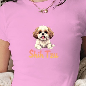 เสื้อยืดแฟชั่นผู้หญิงมีภาพประกอบสำหรับสุนัขชิสุ - Product Image 1