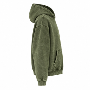 Men's <b>Oversized</b> Acid Wash Hoodie <b>Vintage</b> Solid Olive Green Pullover <b>Sweatshirt</b> with Pocket - Product Image 3