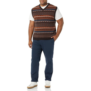 Suéter sin mangas de punto para hombre, estilo clásico, cuello en V, diseño Fair Isle, de lana, corte holgado - Product Image 1
