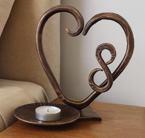 Custom Antique Brass Finish Wrought Iron Heart Candle <b>Holder</b> Sculpture – Handcrafted Metal Infinity <b>Tealight</b> Stand for Tabletop - Product Image 6