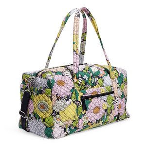 Floral Print Quilted Sport Duffel <b>Bag</b> Large Capacity Zipper Closure Travel Weekender <b>Bag</b> Genuine Leather Durable Lightweight - Product Image 2