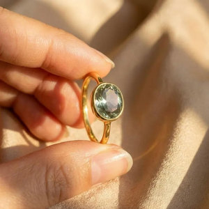 Handcrafted Brass <b>Gold</b> Plated Aquamarine Bezel <b>Ring</b> Minimalist Natural Stone IGI Certified Jewelry for Women HARI OM CREATIONS - Product Image 4