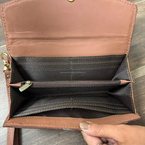 Cartera de Cuero Hecha a Mano con Diseño Occidental, Patrón a Cuadros, Motivo de Corazón y Espadas, Estilo Bohemio, Bolso de Mano, Tarjetero - Product Image 6