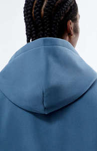 Wholesale Custom <b>Slate</b> Blue LA Raw Applique Full Zip Unisex Hoodie Breathable Cotton Blended Streetwear Distrust Hoodie For Men - Product Image 6